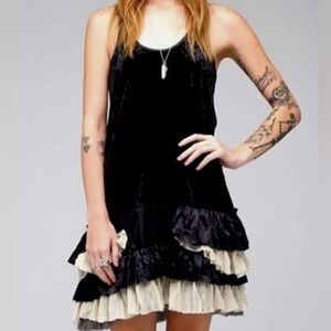 Free People Black Merrie’s Crushed Velvet Tiered Hem Mini Dress